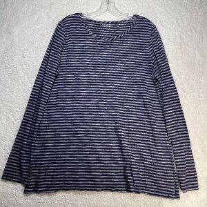Coldwater Creek Top Womens Large Blue Striped Pullover Cotton Blend